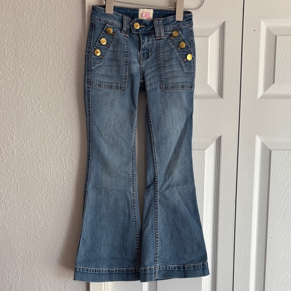 GB Girls Blue Flare Wide Leg Sailor Denim Jeans